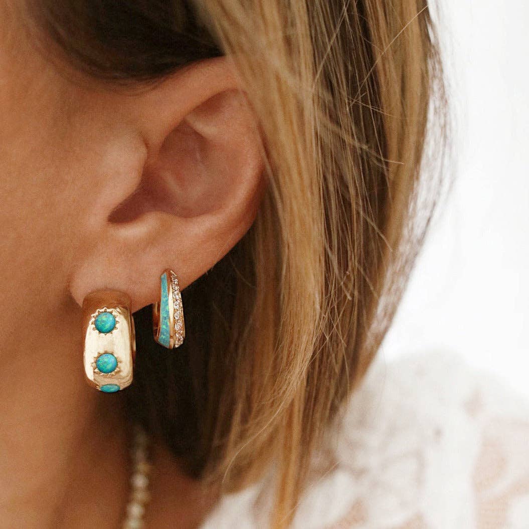 Chunky Stone Hoops- Blue Opal