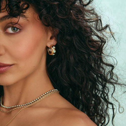 Chunky Stone Hoops- Seafoam Opal