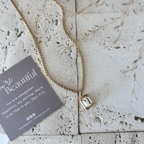 Clear Glass Pendant layering necklace 18k gold plated