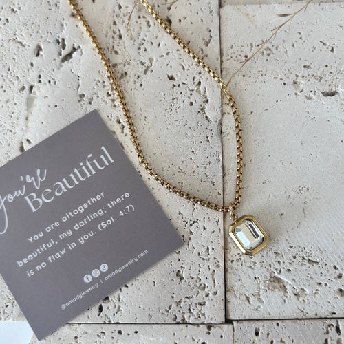 Clear Glass Pendant layering necklace 18k gold plated