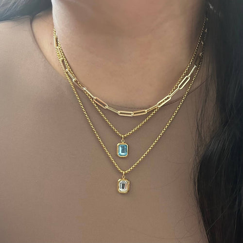 Clear Glass Pendant layering necklace 18k gold plated
