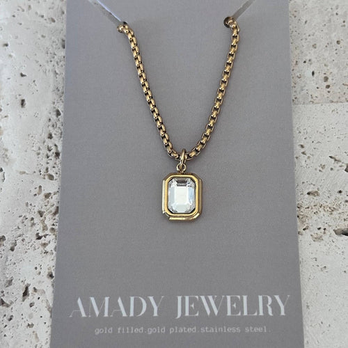 Clear Glass Pendant layering necklace 18k gold plated