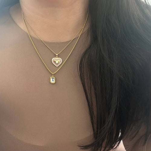 Clear Glass Pendant layering necklace 18k gold plated