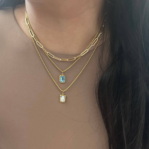 Clear Glass Pendant layering necklace 18k gold plated