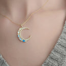 Crescent Moon Pendant Necklace With Opals and CZs by HolyBang Jewels
