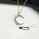 Crescent Moon Pendant Necklace With Opals and CZs by HolyBang Jewels