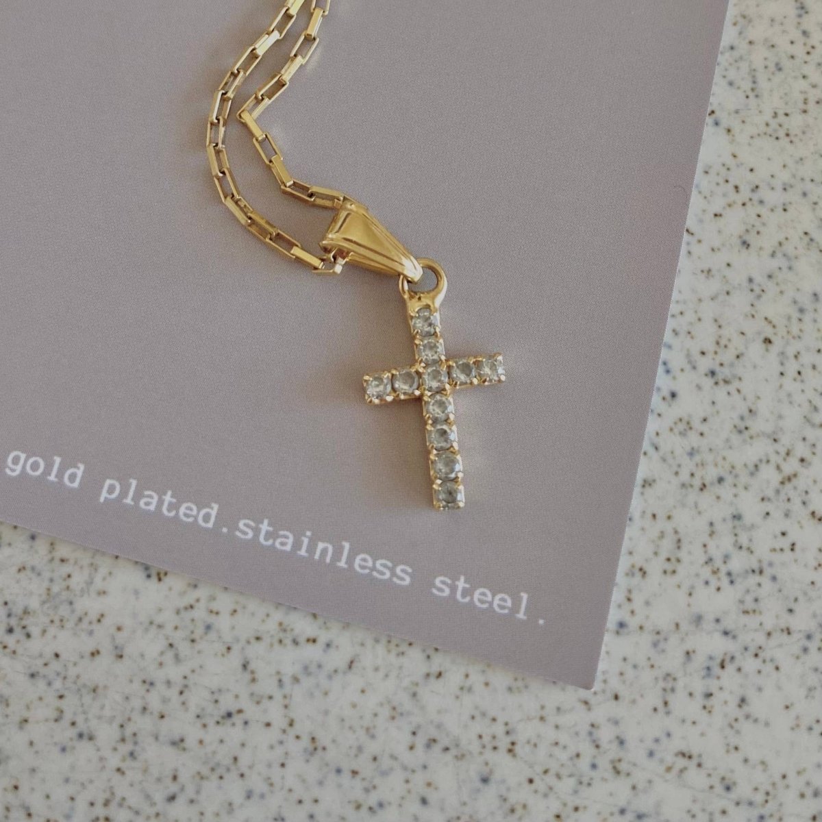 Cross Faith Religious 18k GF Glass Charm Necklace