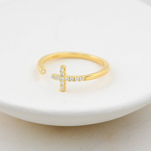 Cross Open Cuff Ring Rings by Sami Jewels
