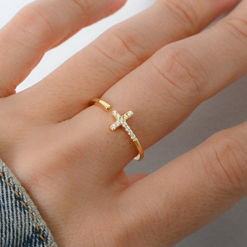 Cross Open Cuff Ring Rings by Sami Jewels