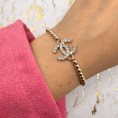 Crystal and 14K Gold 4mm Beaded Bracelet