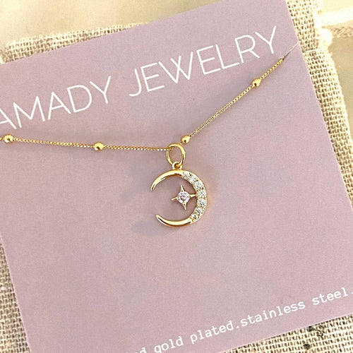 Cute Crescent Moon Charm Necklace 18k Gold Filled GP