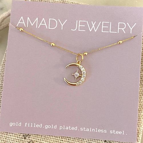 Cute Crescent Moon Charm Necklace 18k Gold Filled GP