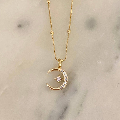 Cute Crescent Moon Charm Necklace 18k Gold Filled GP