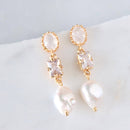 CZ Opalite, Freshwater Pearl Drop Earrings