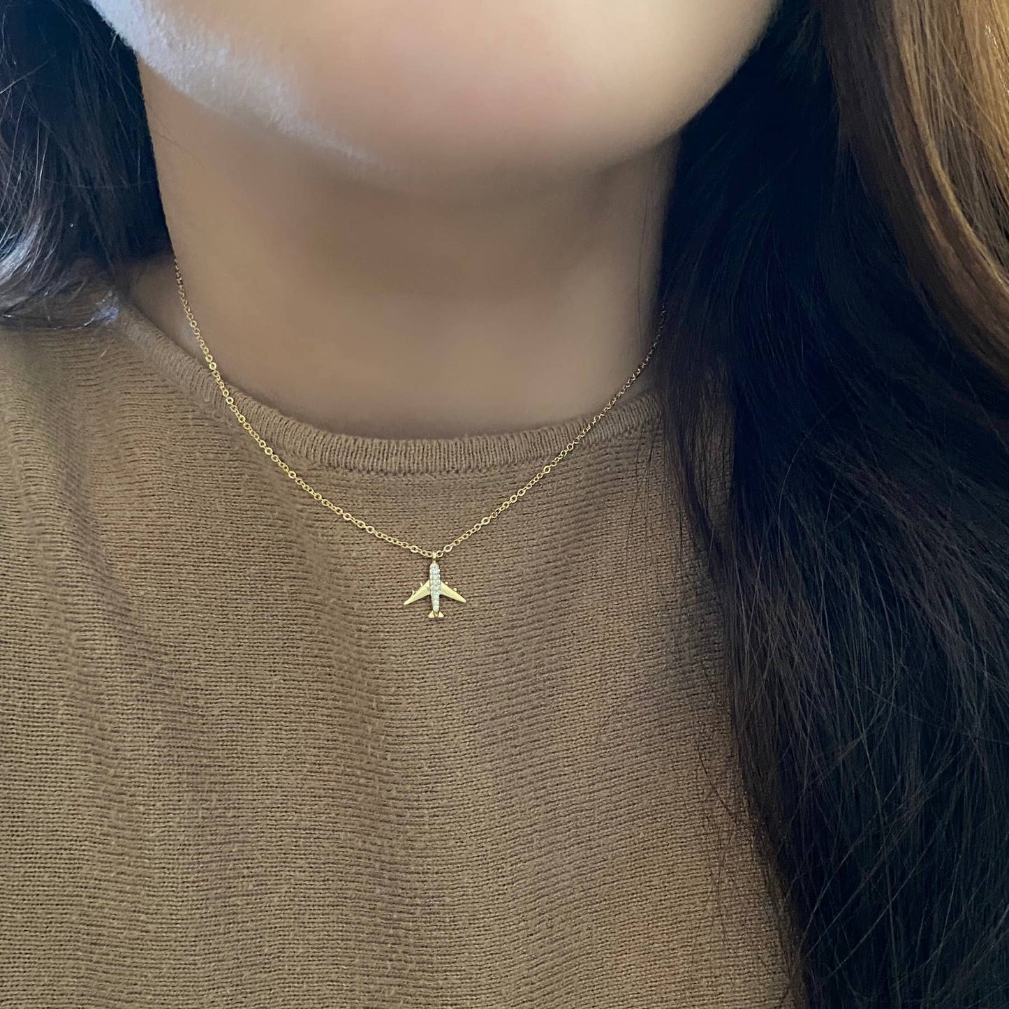 Airplane jet plane charm pendant necklace travel 18k GF