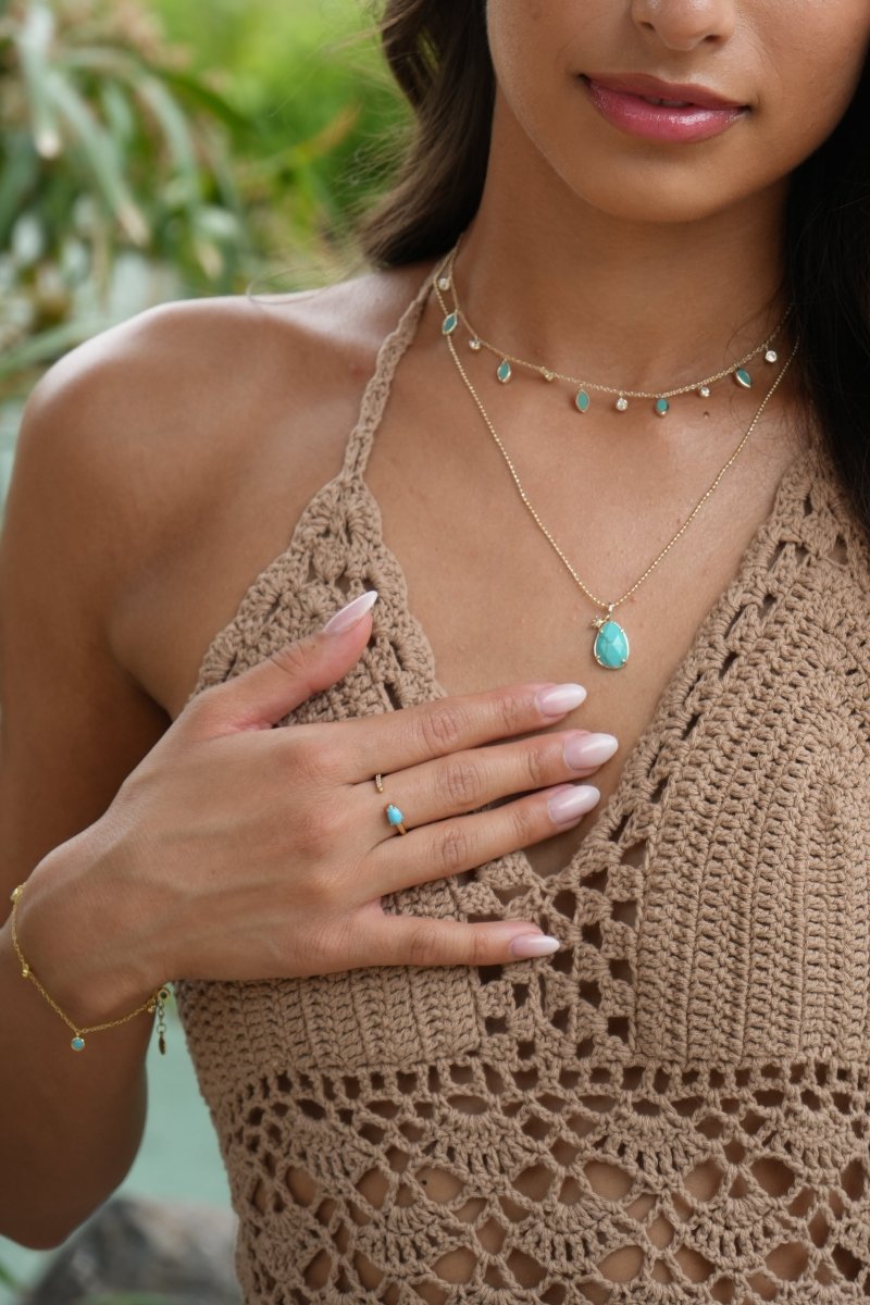 Dangle CZ Diamond Turquoise Bracelet by Emily Volaski