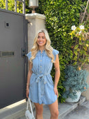 Denim Delight Button Down Belted Mini Dress - FINAL SALE