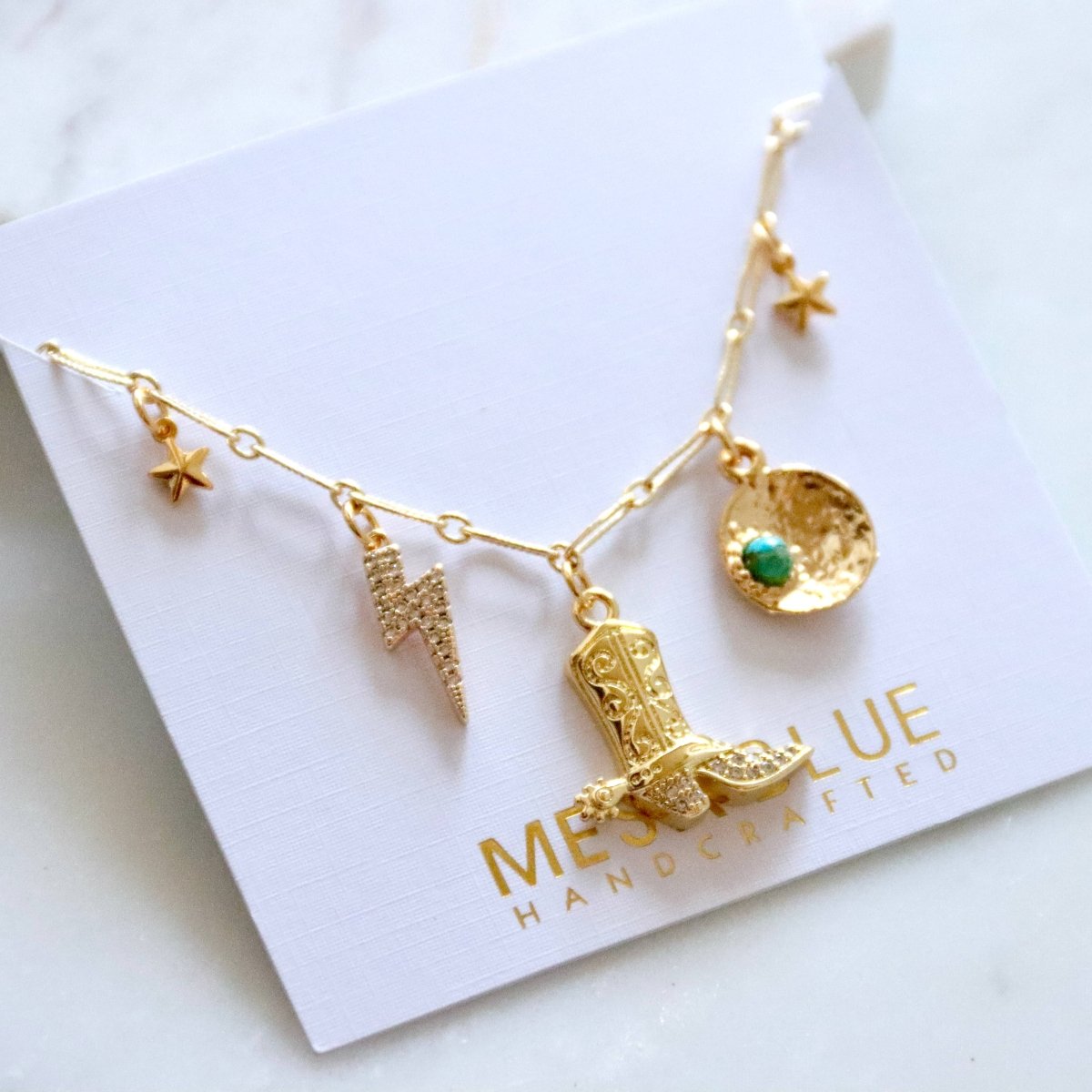 Desert Charm Necklace, Boot, Star, Bolt, Copper Turquoise