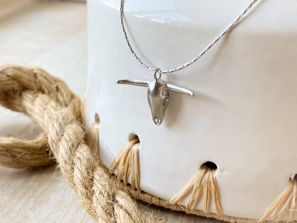 Desert Longhorn Necklace in Gold or Silver for Women