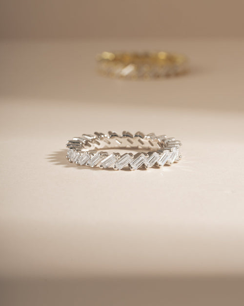 Slanted White CZ Baguette Ring