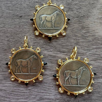 Dressage Pearl and Black Stones Necklace