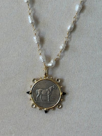 Dressage Pearl and Black Stones Necklace