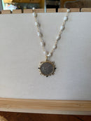 Dressage Pearl and Black Stones Necklace
