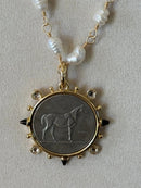 Dressage Pearl and Black Stones Necklace