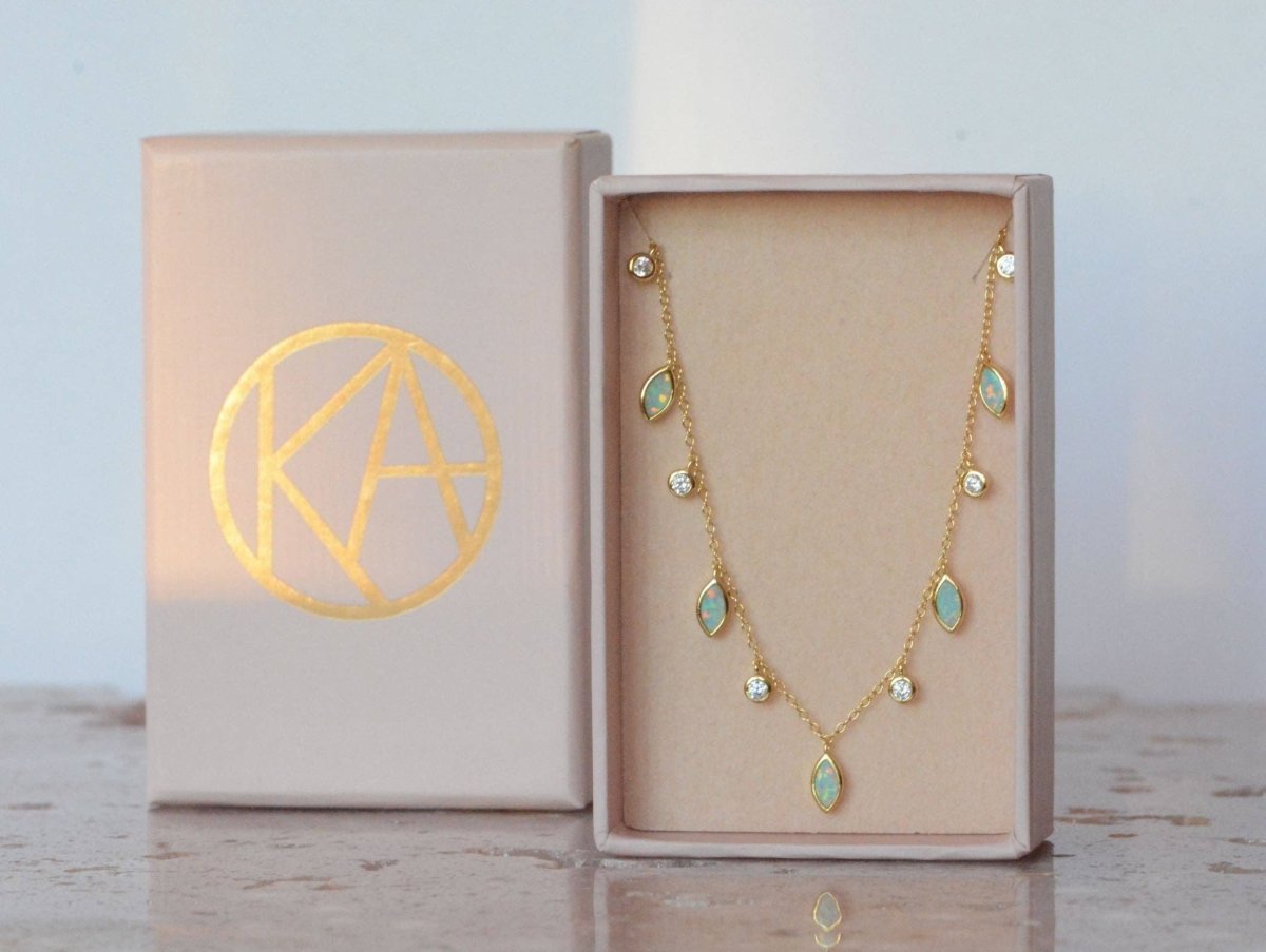 Drops of Spring Opal Necklace: Lavender Opal / Gold by Kamaria Jewelry