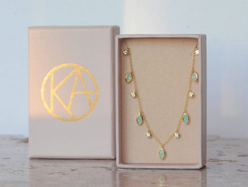 Drops of Spring Opal Necklace: Light Green Opal / Gold by Kamaria Jewelry