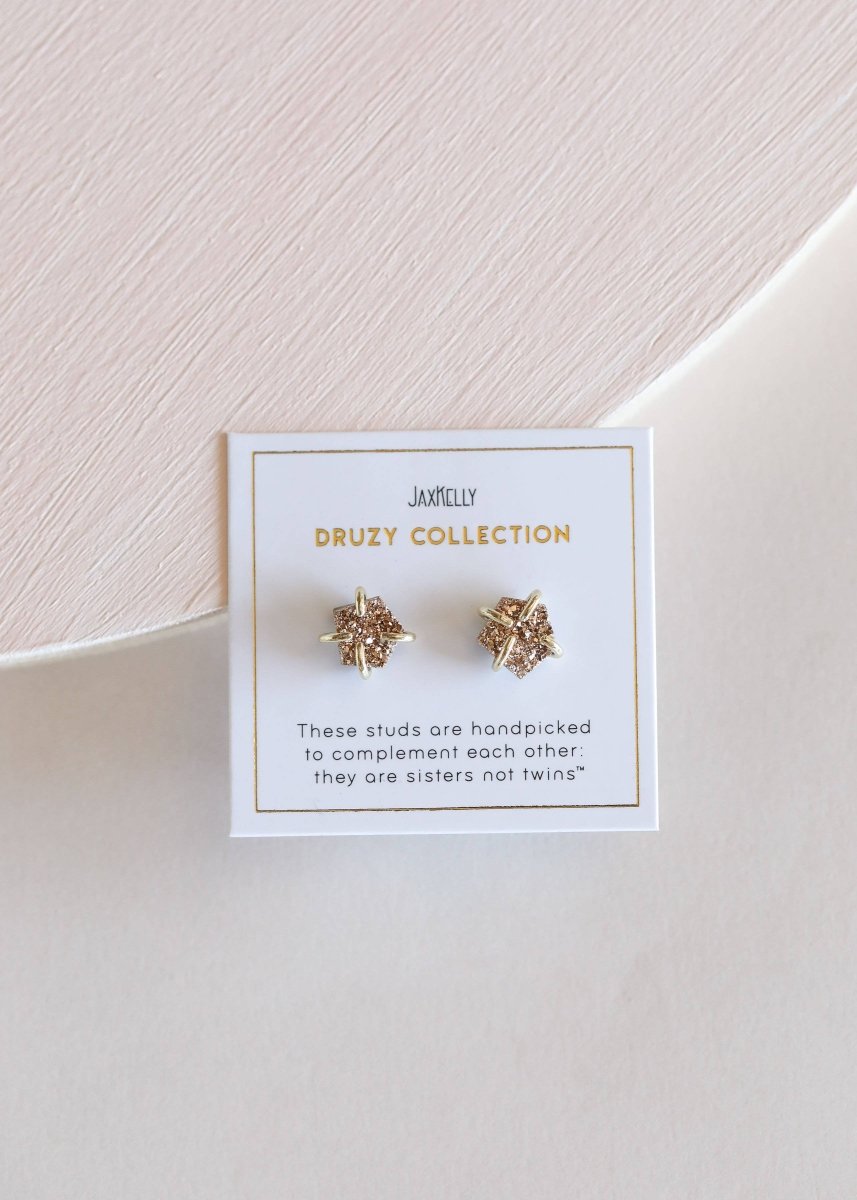 Druzy Prong Rose Gold Gold Earrings for Elegant Style - Red Bird Road