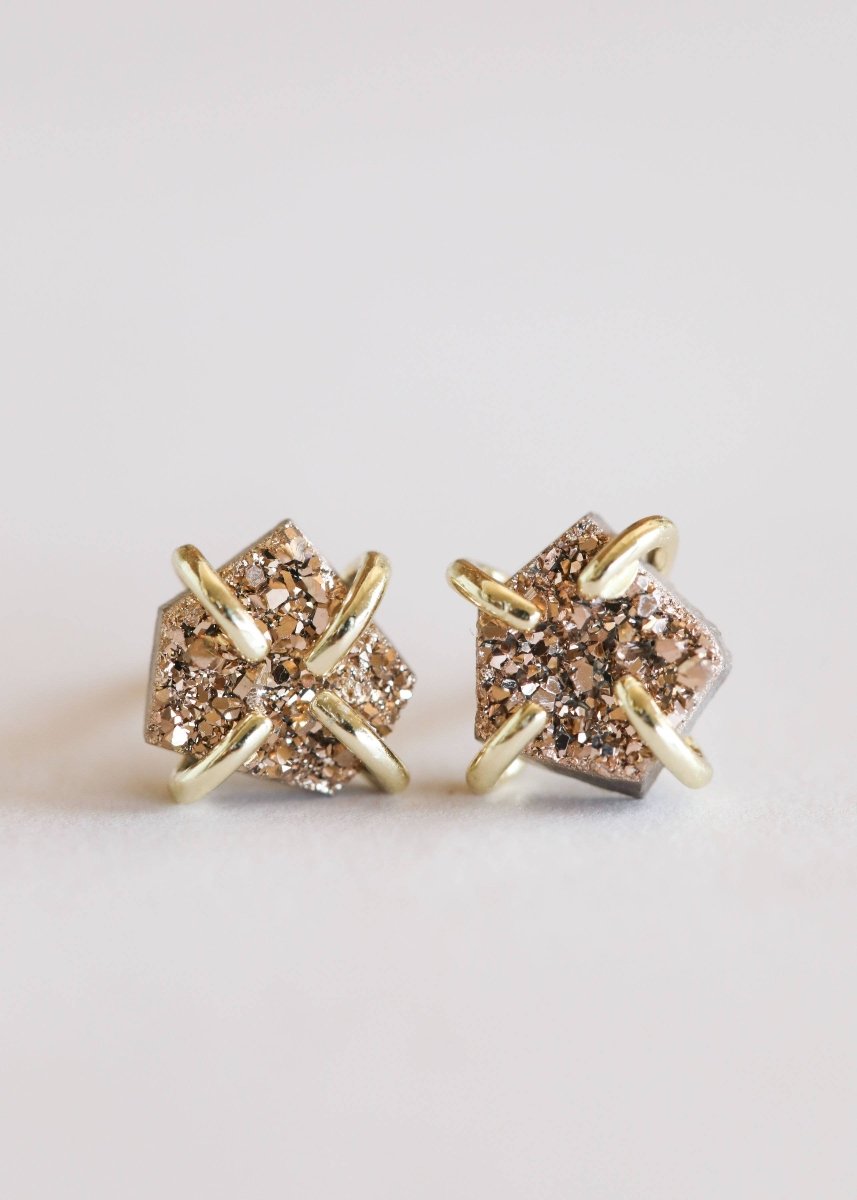 Druzy Prong Rose Gold Gold Earrings for Elegant Style