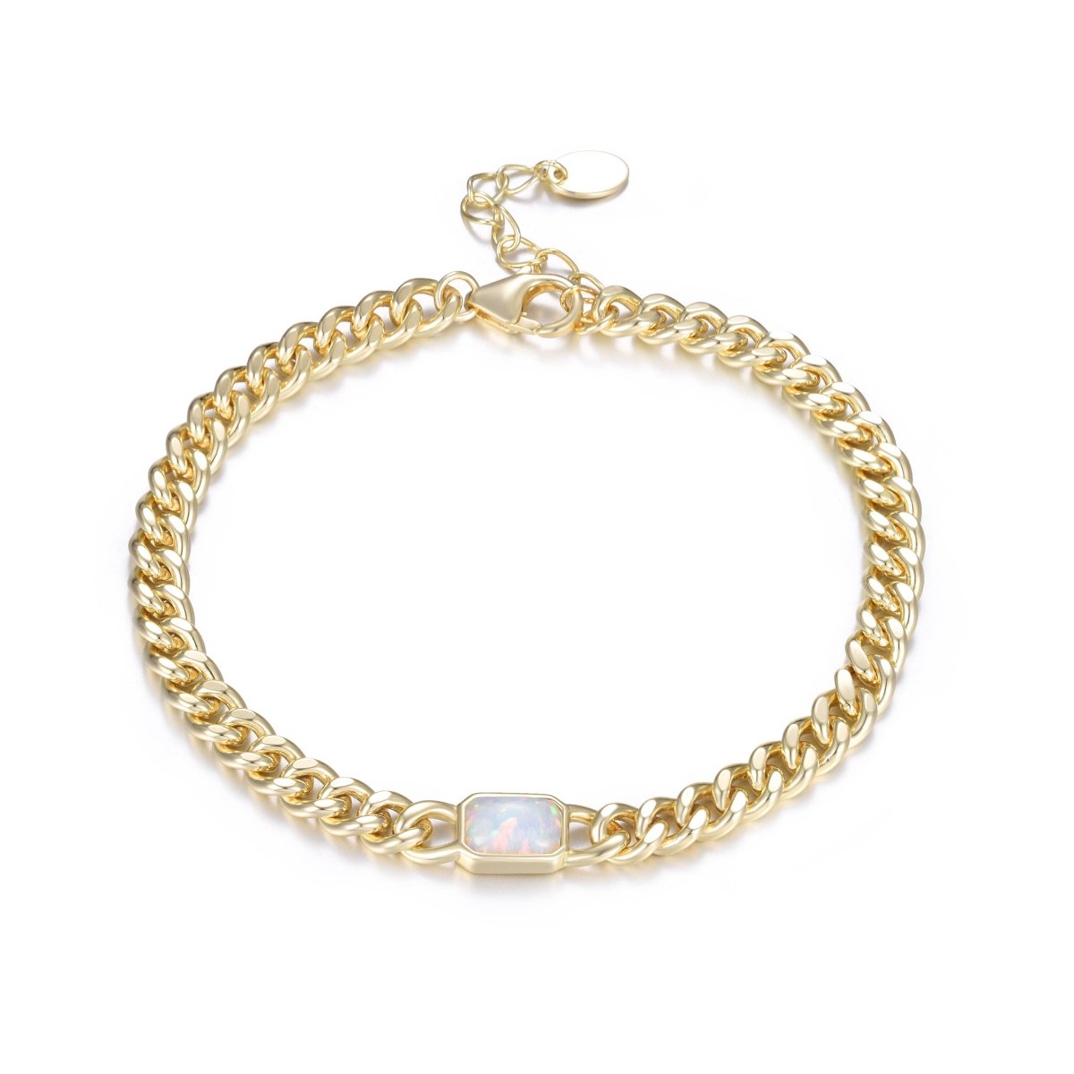 Emerald Cut Opal Curb Chain Bracelet by Kamaria Jewelry