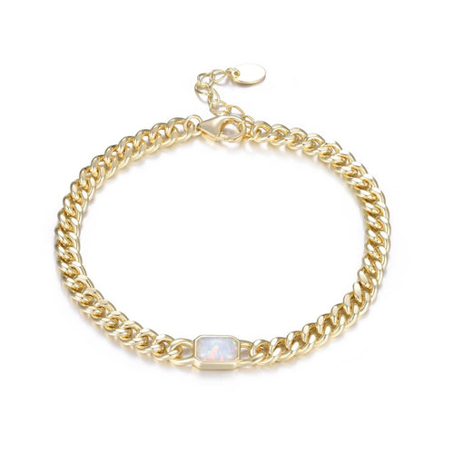 Emerald Cut Opal Curb Chain Bracelet by Kamaria Jewelry