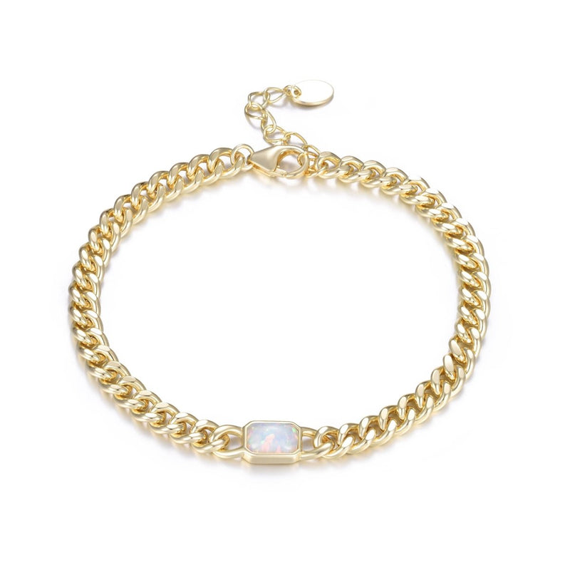 Emerald Cut Opal Curb Chain Bracelet by Kamaria Jewelry