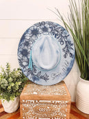 Engraved Floral Hat: Ocean Blue