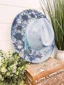 Engraved Floral Hat: Ocean Blue