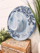 Engraved Floral Hat: Ocean Blue