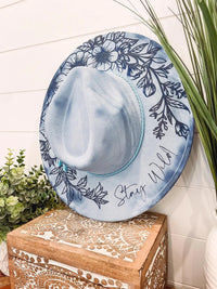 Engraved Floral Hat: Ocean Blue