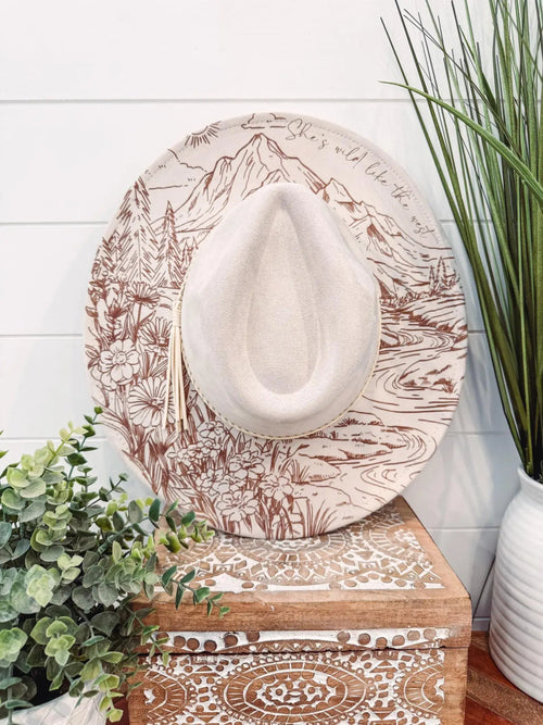 Engraved Floral Mountain Hat by Willie & Dolly Designs
