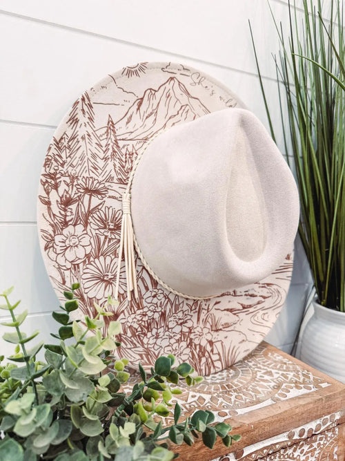 Engraved Floral Mountain Hat by Willie & Dolly Designs