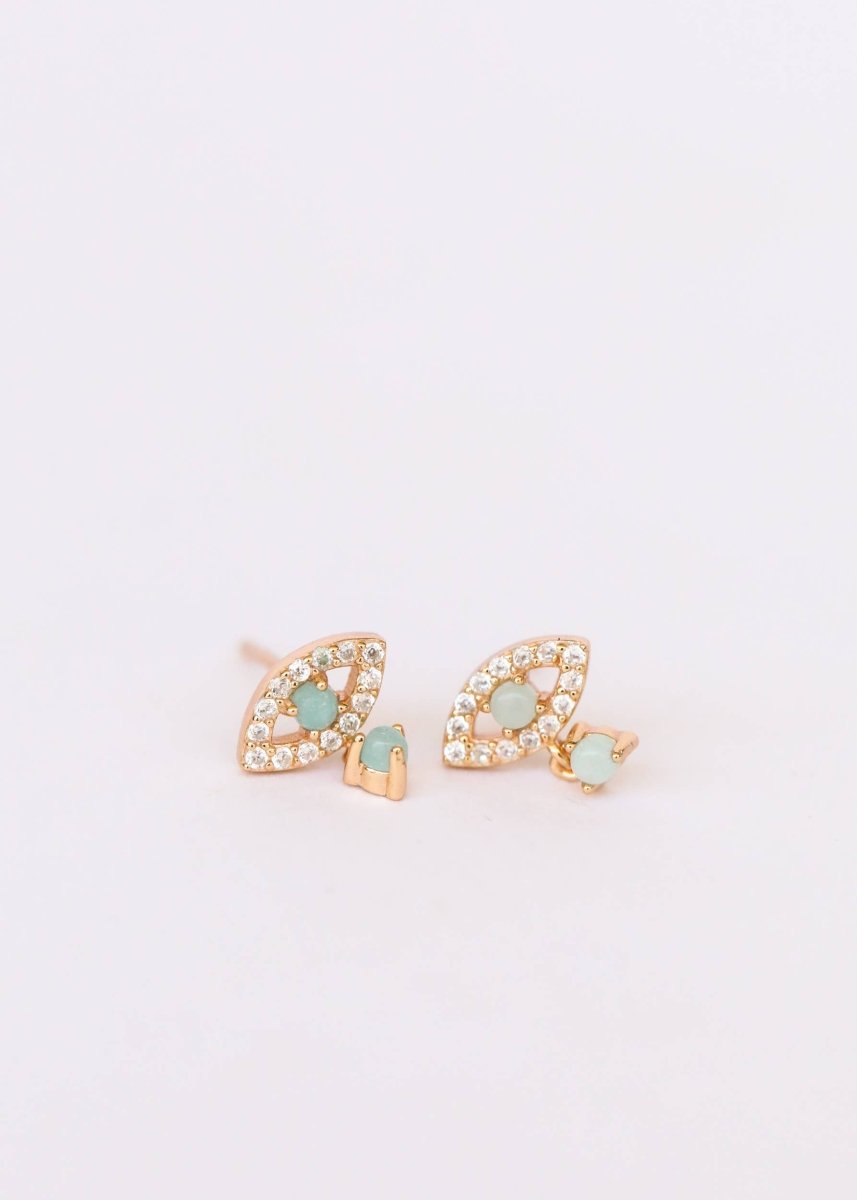 Evil Eye Drop - Amazonite - Gold Earrings for Stylish Look