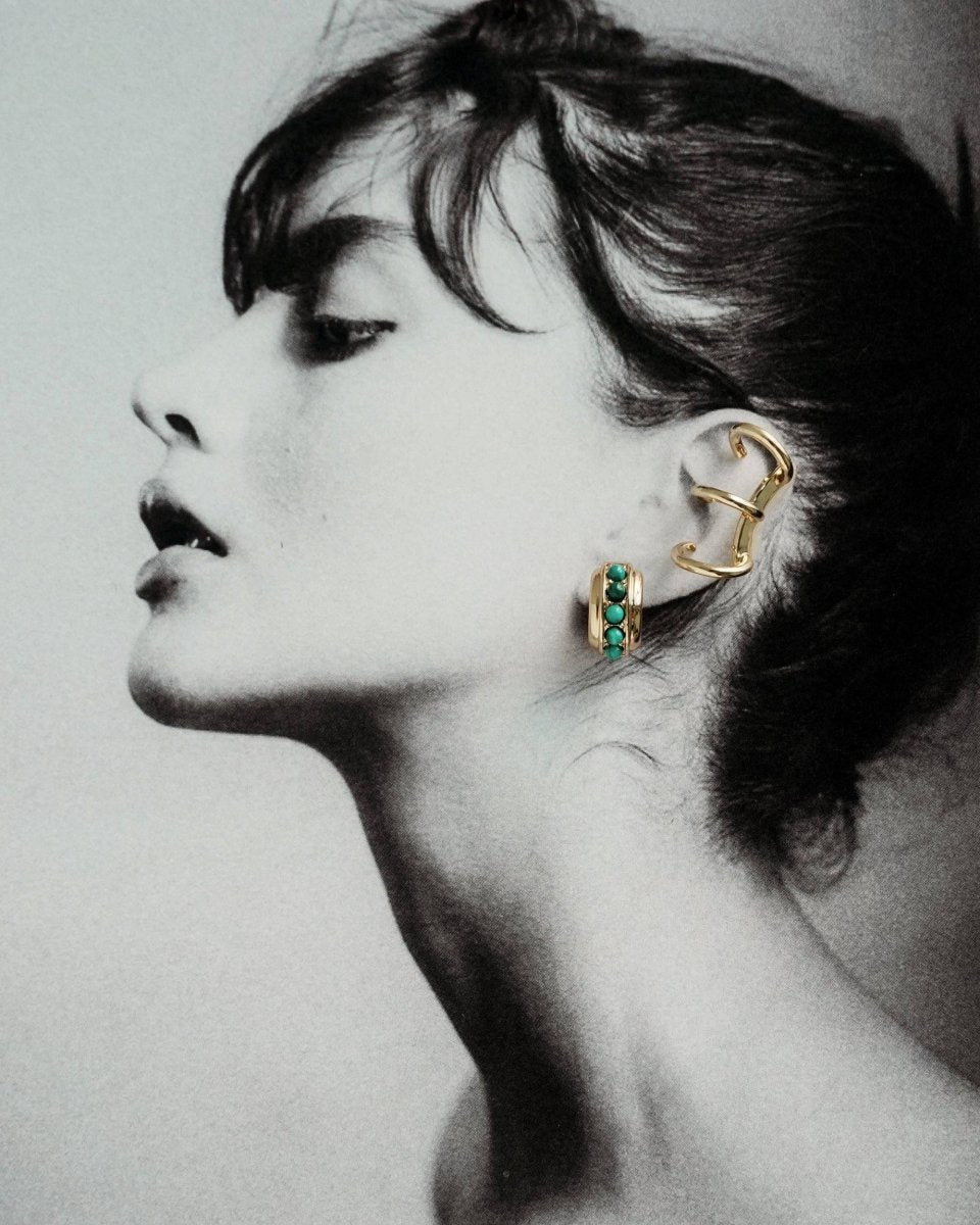 Evy Raised Malachite Gemstone Hoops Earrings by Mod + Jo
