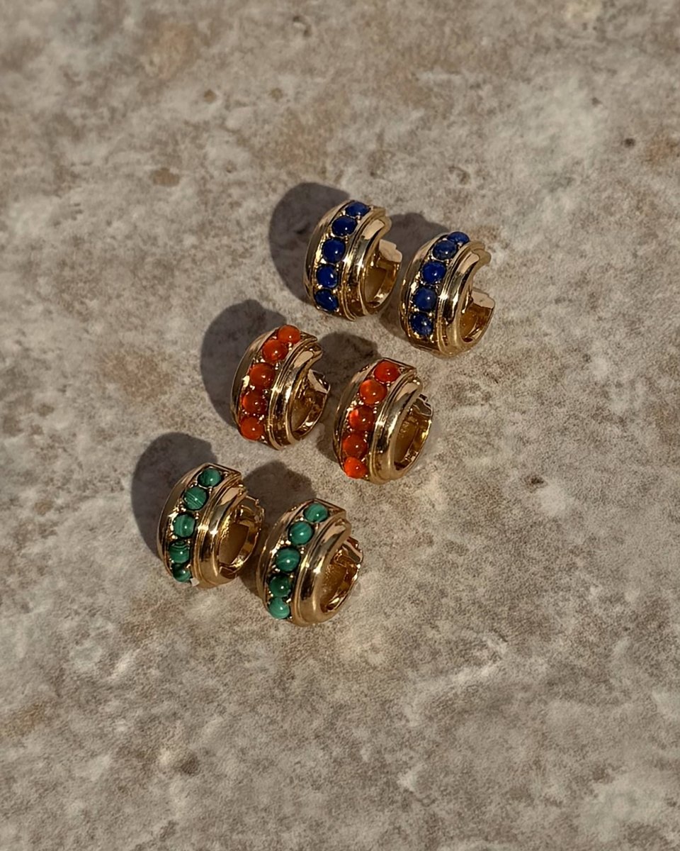 Evy Raised Malachite Gemstone Hoops Earrings by Mod + Jo
