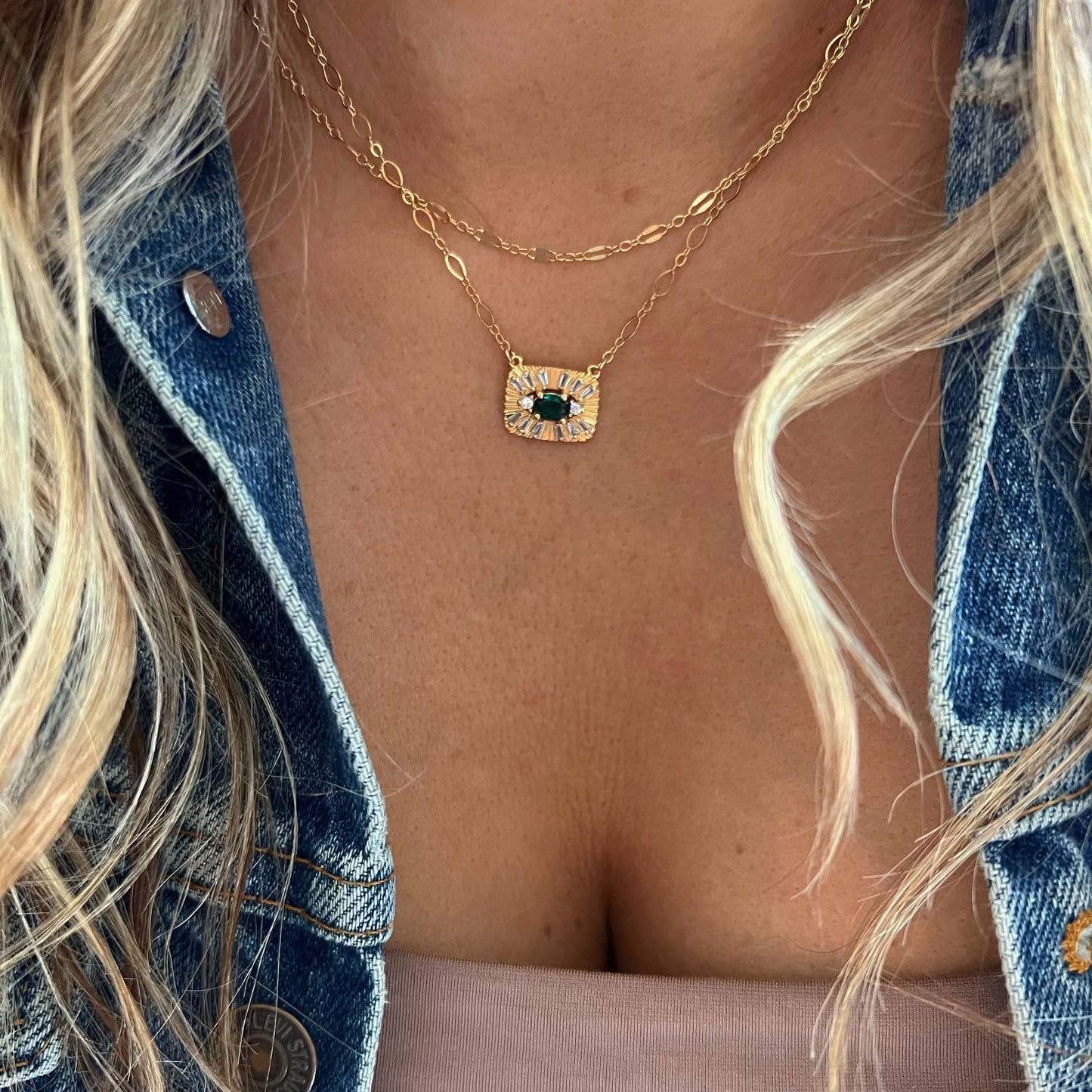 Jade Evil Eye Pendant Necklace Gold Filled