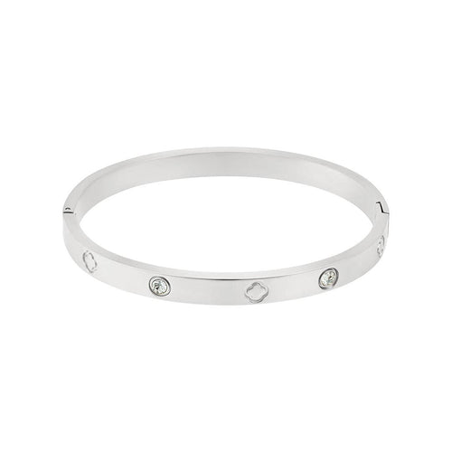 Feeling Lucky CZ and Clover Silver Bangle for Every Day by Adornia