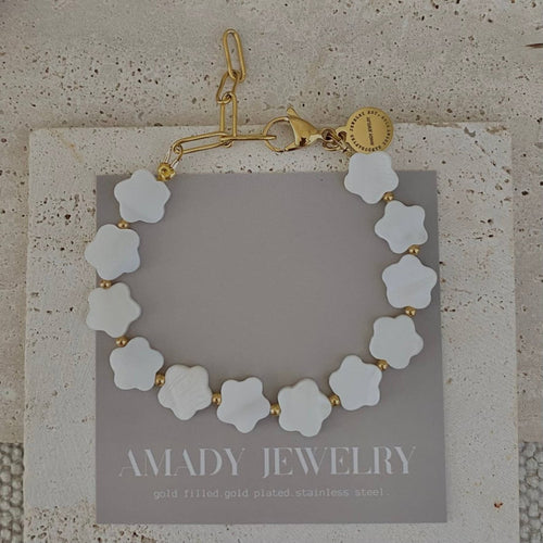 Flower Clover Shell Pearl Bracelet Layering Bracelet Style by Amady Jewelry