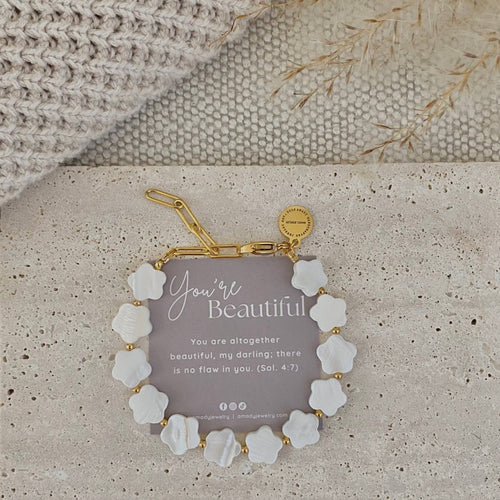 Flower Clover Shell Pearl Bracelet Layering Bracelet Style by Amady Jewelry