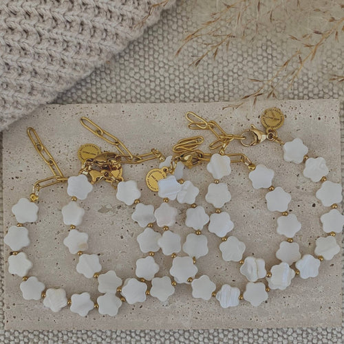 Flower Clover Shell Pearl Bracelet Layering Bracelet Style by Amady Jewelry