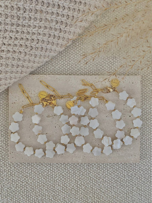 Flower Clover Shell Pearl Bracelet Layering Bracelet Style by Amady Jewelry